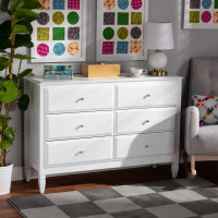 Baxton Studio MG0038-White-6DW-Dresser Naomi Classic and Transitional White Finished Wood 6-Drawer Bedroom Dresser